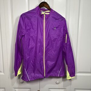 Adidas Windbreaker Jacket Womens L Purple Yellow Zip Up Lightweight Active